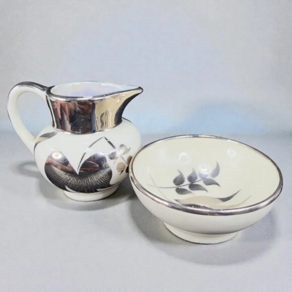 Lancaster Sandland Ware Small Cream Sugar Set China Hanley England Silver Luster